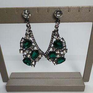 Green And Clear Crystal Rhinestone Drop Dangle Earrings